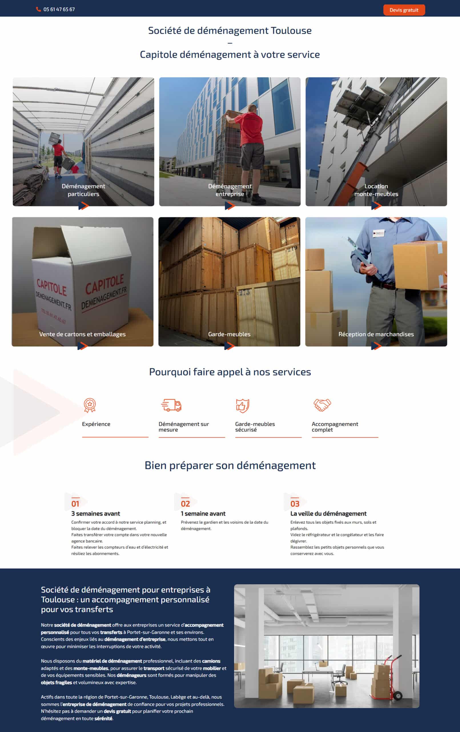 Déménagement Toulouse | Capitole, Transfert et Garde-Meubles Capitole déménagement Toulouse. Services : transfert entreprise, particuliers, garde-meubles, monte-meubles, cartons. Contact : 05 61 47 65 67.