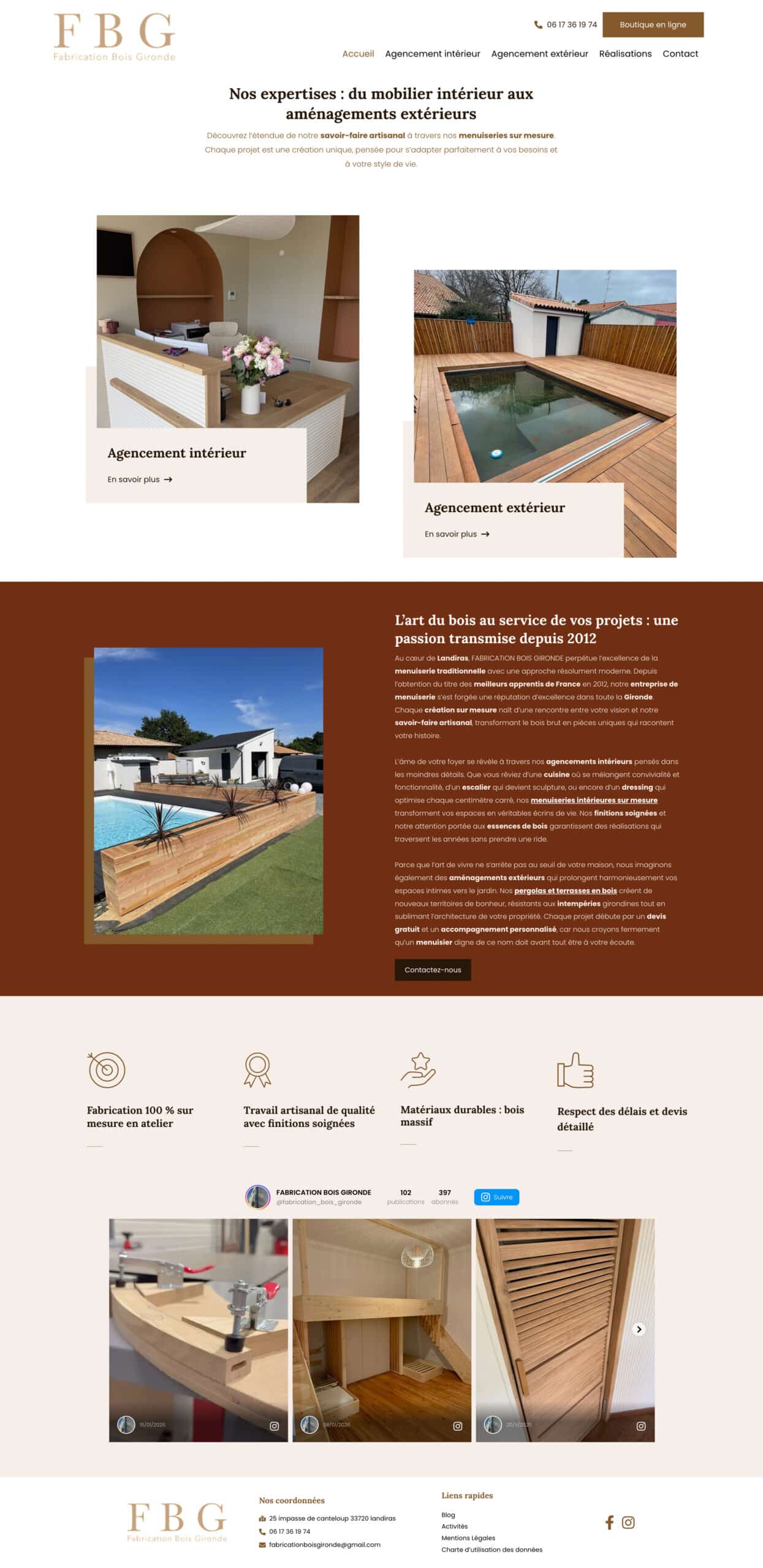 Menuiserie Gironde : Agencement Intérieur u0026 Extérieur Sur Mesure. Site FBG Menuiserie Gironde. Services d'agencement intérieur (comptoir) et extérieur (terrasse bois). Fabrication sur mesure.