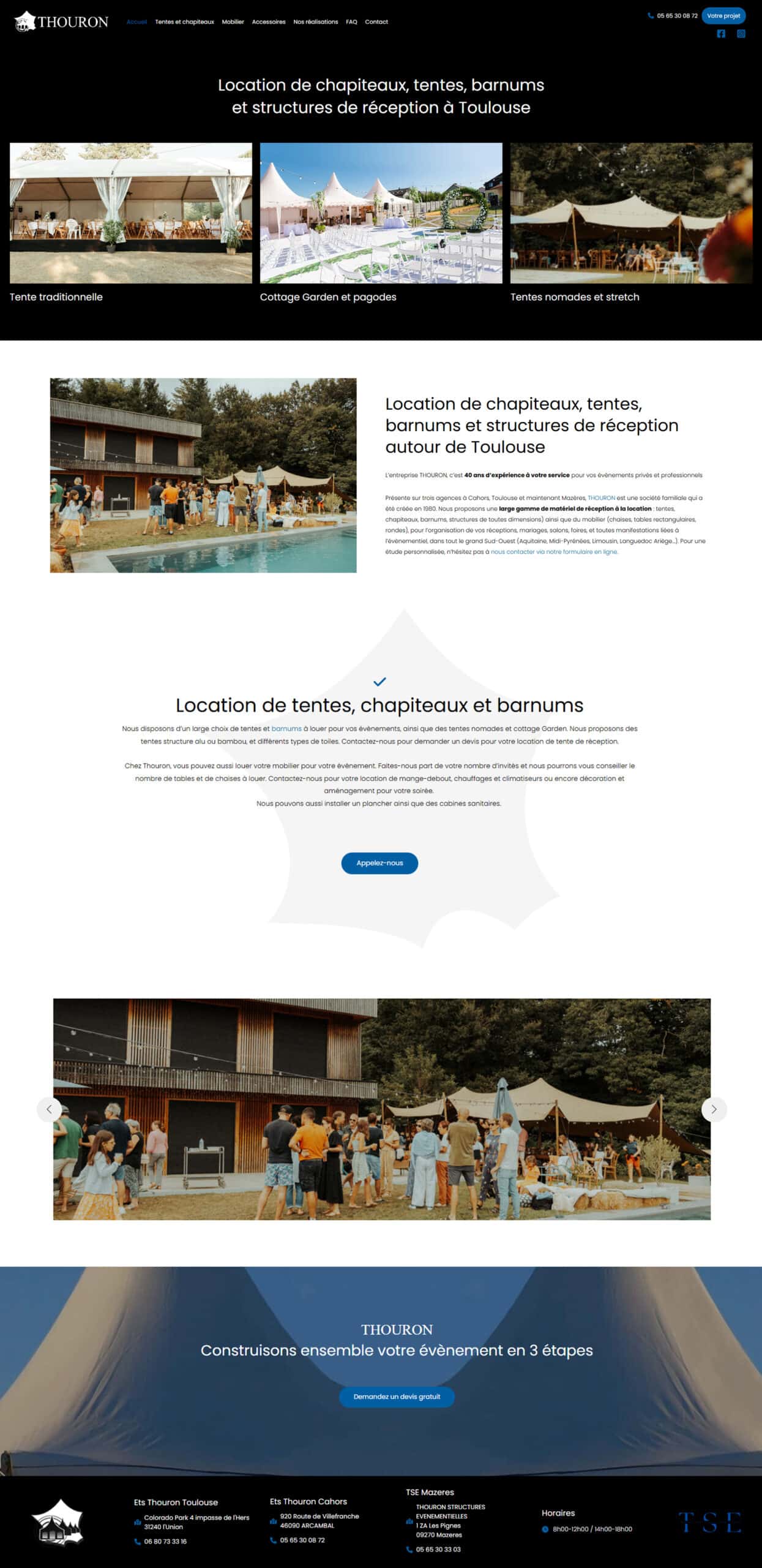 Location Chapiteaux, Tentes, Barnums pour Événements à Toulouse Site THOURON. Location de chapiteaux, tentes, barnums et structures de réception événementiel autour de Toulouse (Sud-Ouest).