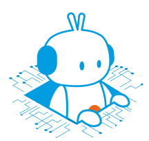 Robot programmeur : le développement de l'IA et du code. Mascotte robotique blanche et bleue interagissant avec une interface numérique de circuit. Symbole de programmation et de développement IA.