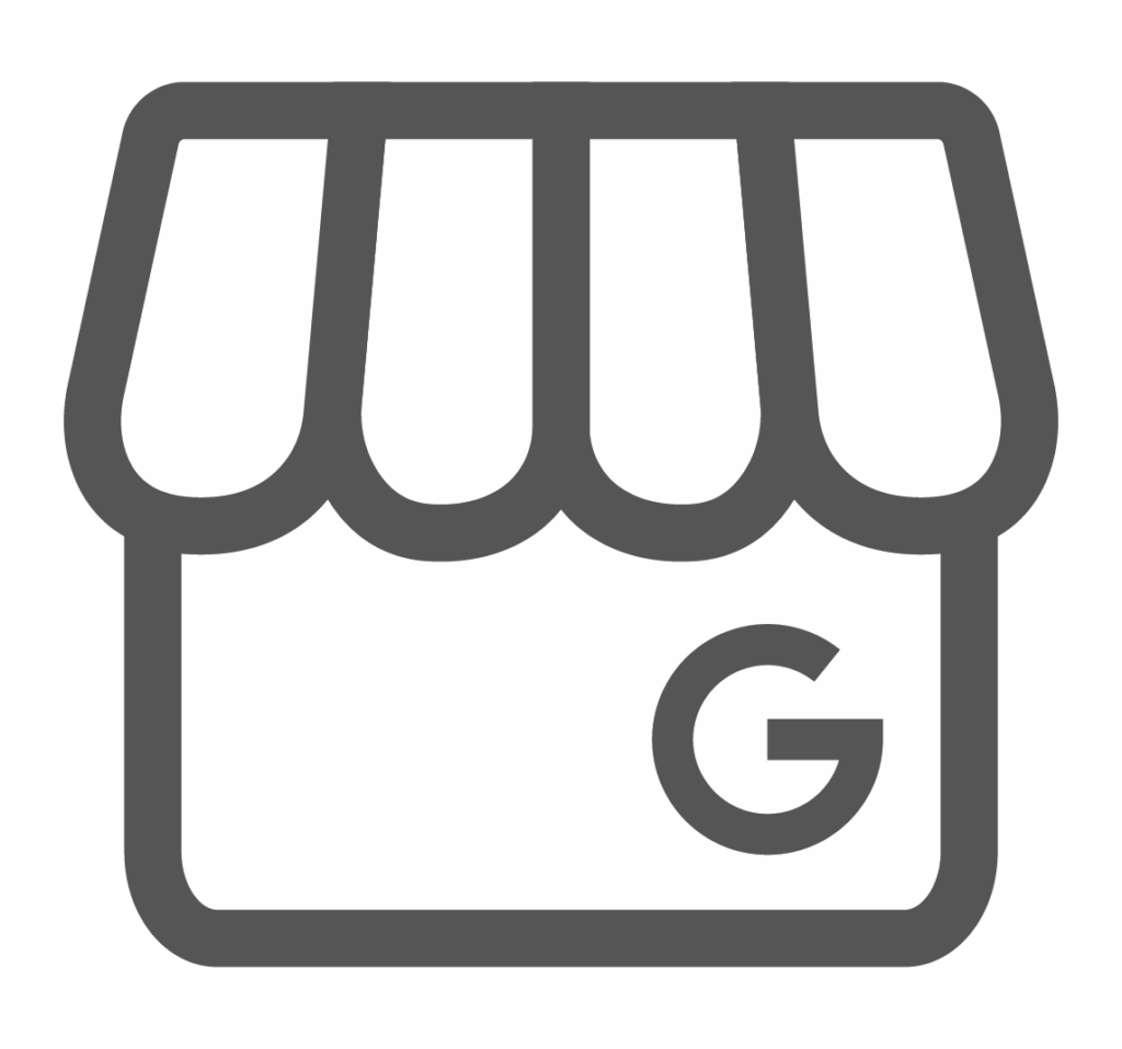 Icône de boutique locale Google : Gérer votre commerce Icône de devanture de magasin local, auvent stylisé, avec le logo 'G' de Google Business. Symbole du commerce en ligne et physique.